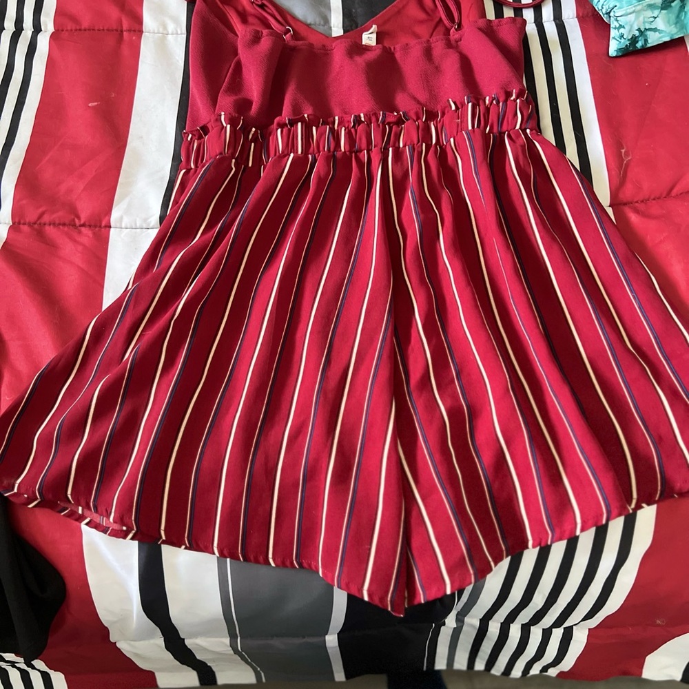 Red, white and black romper.
